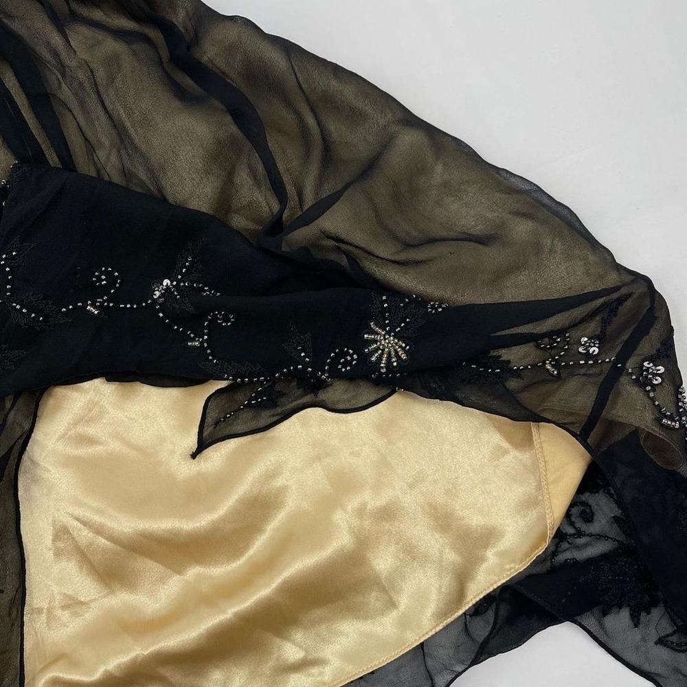 Adrianna Papell Olive Green and Black Asymmetrical Handkerchief Hem Dress - Picture 5 of 7